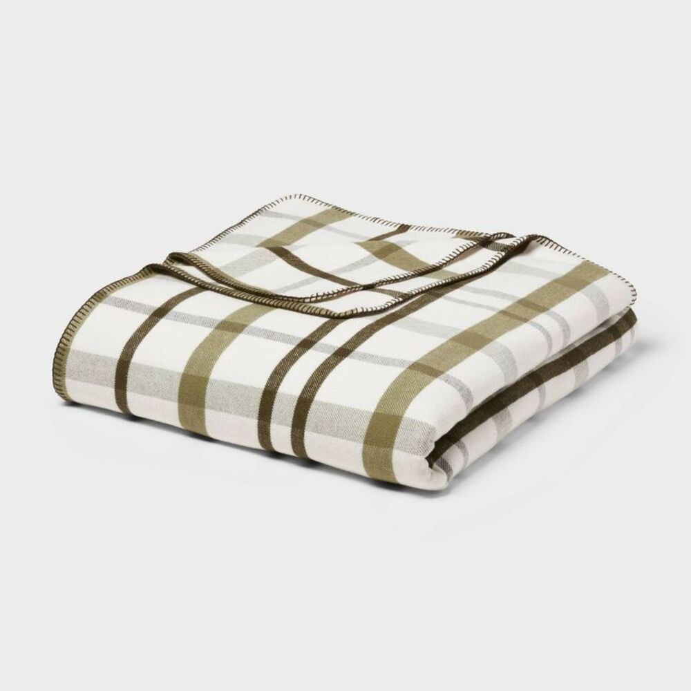Threshold - Full/Queen Brushed Cotton Blanket Green Plaid - Th Green